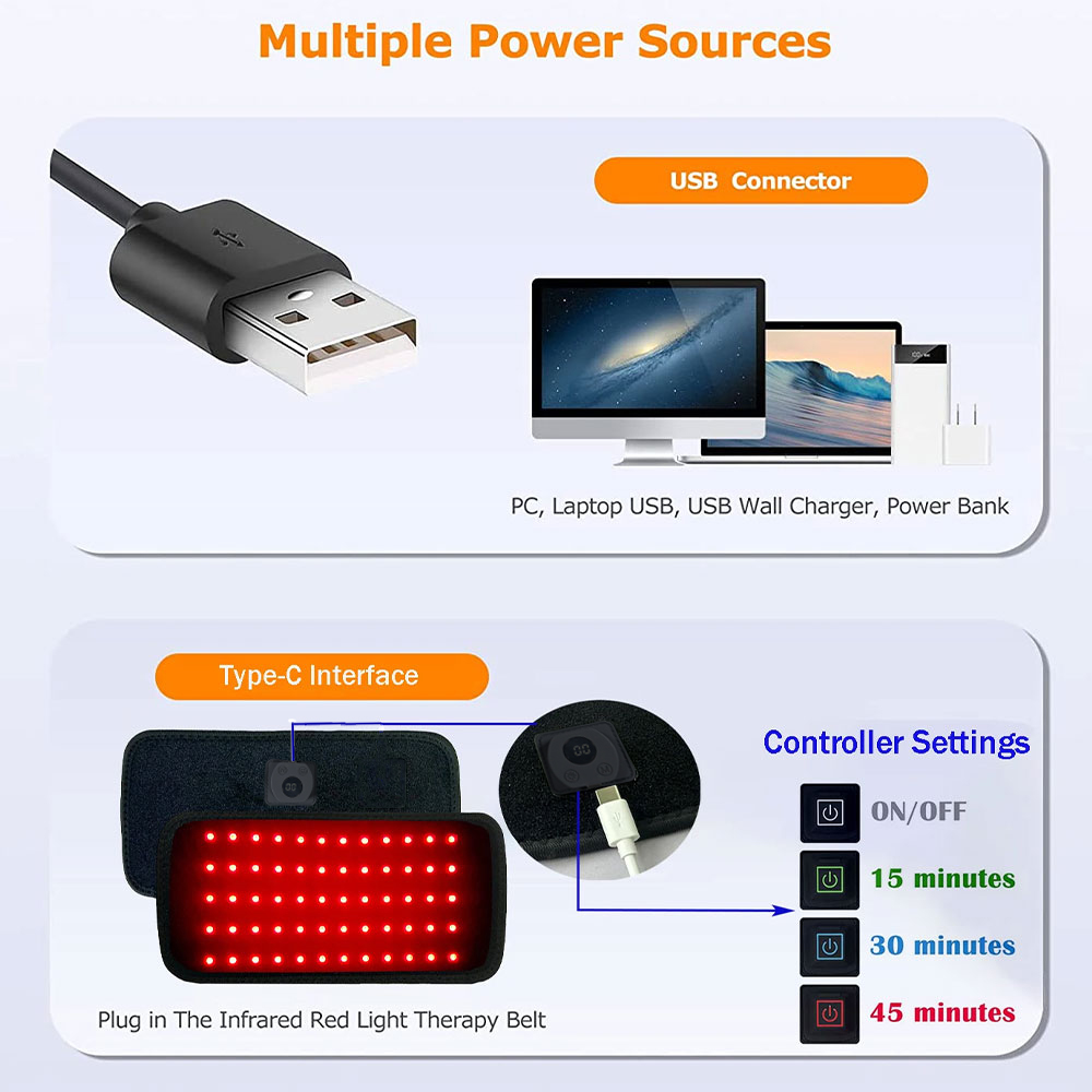 GENERIC Sabuk Terapi Infrared Red Light Therapy Belt Hot USB 850 660nm - G-80 Gambar produk GENERIC Sabuk Terapi Infrared Red Light Therapy Belt Hot USB 850 660nm - G-80 - 7