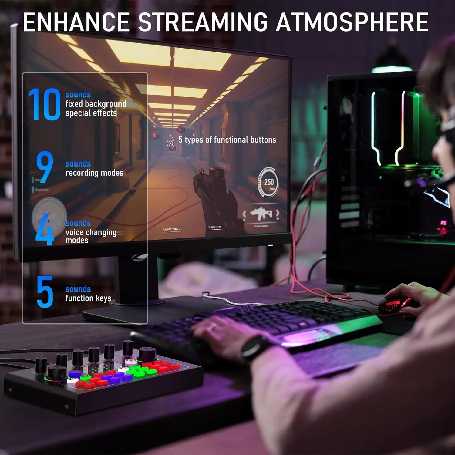 FarSoo Sound Card Mixer Bluetooth Noise Reduction External Live Mic - F009 Gambar produk FarSoo Sound Card Mixer Bluetooth Noise Reduction External Live Mic - F009 - 3