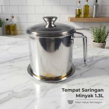 Hsinchu Tempat Saringan Minyak Bekas Stainless Steel Oil Pot 1.3L - J9789
