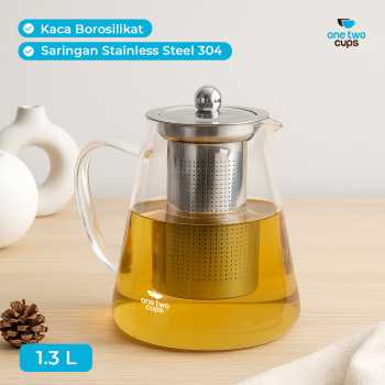 One Two Cups Teko Teh Kaca Borosilikat Saringan Tahan Panas Teapot - TP-760