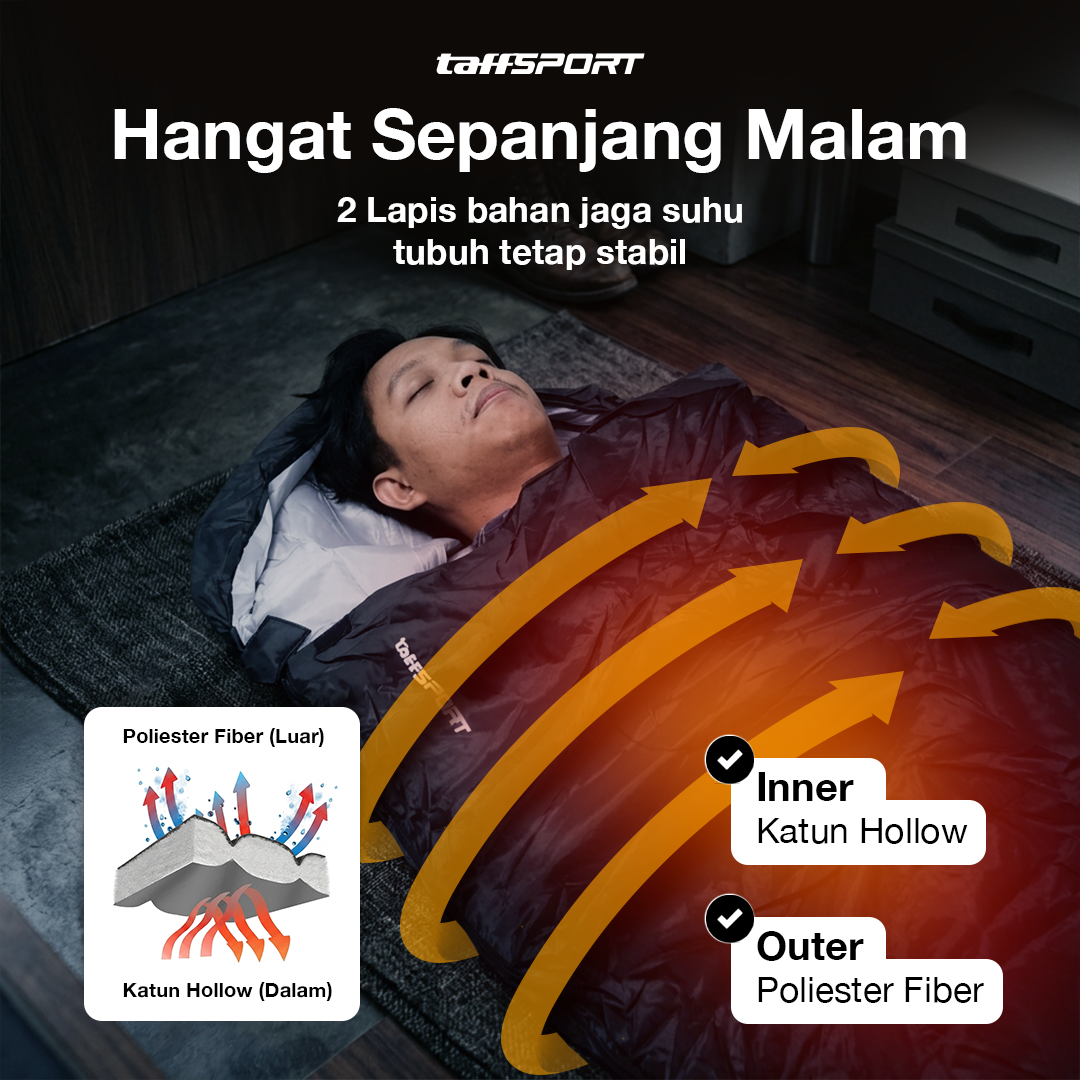 Gambar produk TaffSPORT Kantong Tidur Sleeping Bag 2in1 Envelope Model 2.1Mx75cm - INU117 - 1