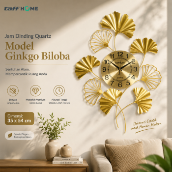 TaffHOME Jam Dinding Quartz Besi Ginkgo Biloba Silent Movement 54cm - MW-35