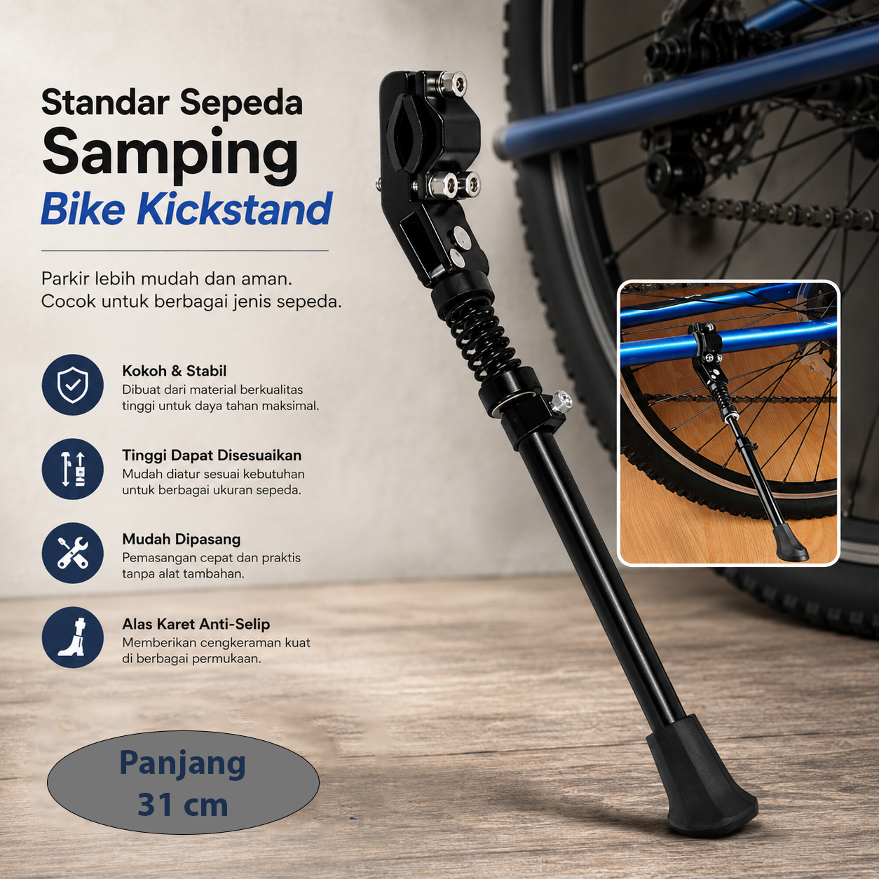 TaffSPORT Standar Sepeda Samping Bike Kickstand 31cm - S1 Gambar produk TaffSPORT Standar Sepeda Samping Bike Kickstand 31cm - S1 - Utama