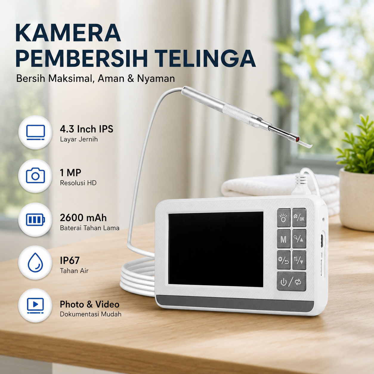 Taffware Kamera Pembersih Telinga Otoskop Endoscope 4.3 Inch IPS 1MP - P60 Gambar produk Taffware Kamera Pembersih Telinga Otoskop Endoscope 4.3 Inch IPS 1MP - P60 - Utama