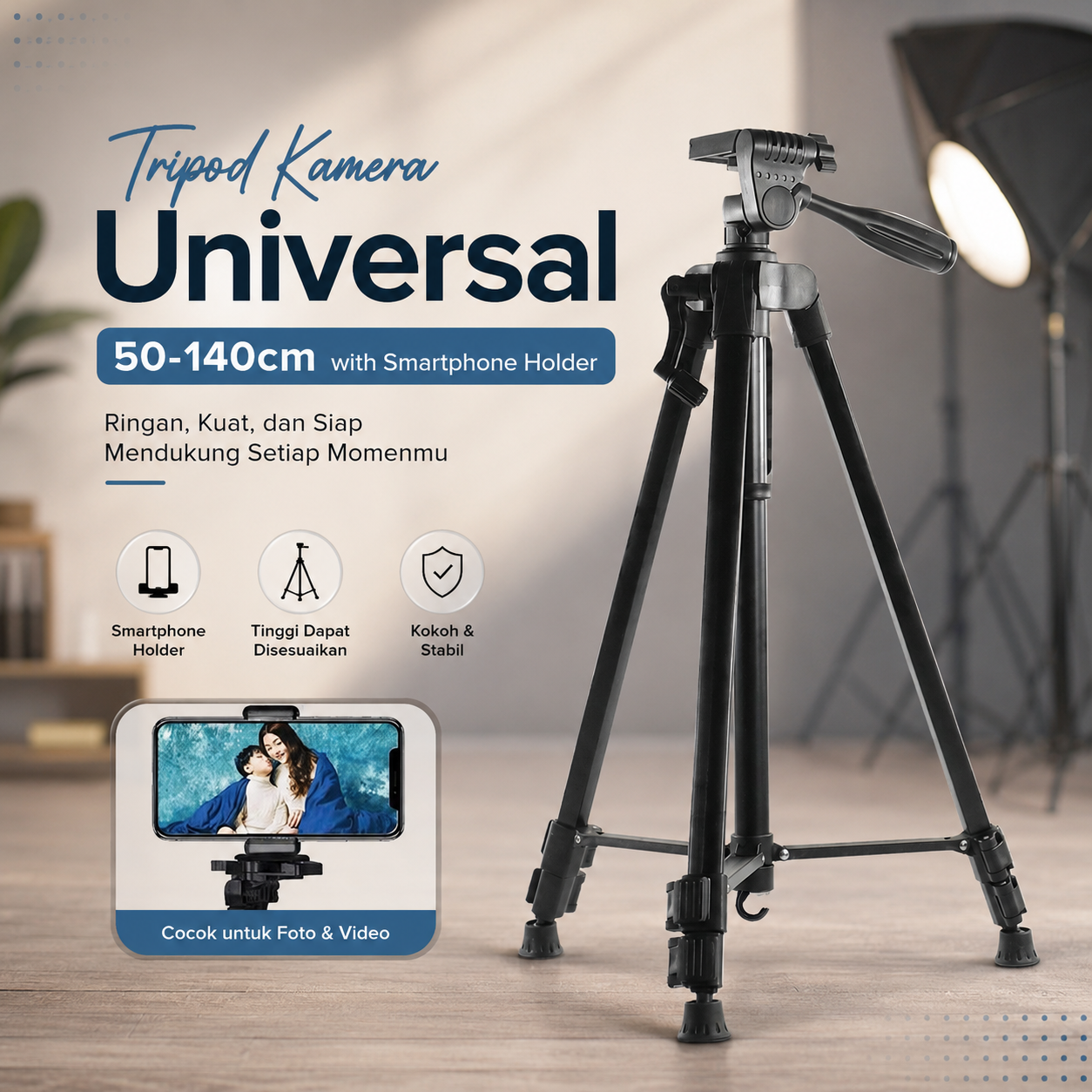 YUNMI Tripod Kamera Universal Rotasi 90 140cm with Smartphone Holder - F-3366T Gambar produk YUNMI Tripod Kamera Universal Rotasi 90 140cm with Smartphone Holder - F-3366T - Utama