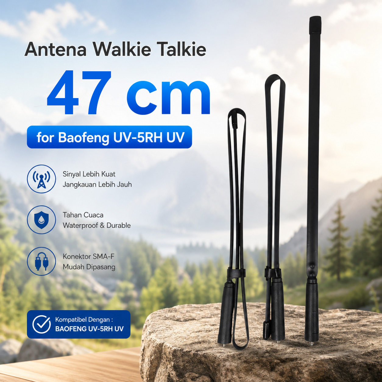ABBR Antena HT Walkie Talkie Radio SMA Female for Baofeng UV-5RH UV 47cm - AB-44 Gambar produk ABBR Antena HT Walkie Talkie Radio SMA Female for Baofeng UV-5RH UV 47cm - AB-44 - Utama