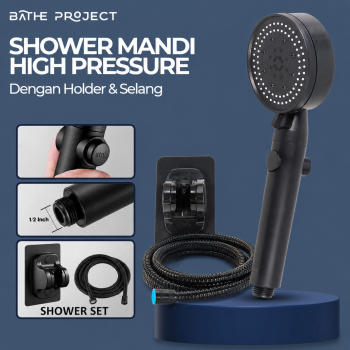 Gambar produk BATHE PROJECT Shower Mandi High Pressure with Holder dan Selang - K003