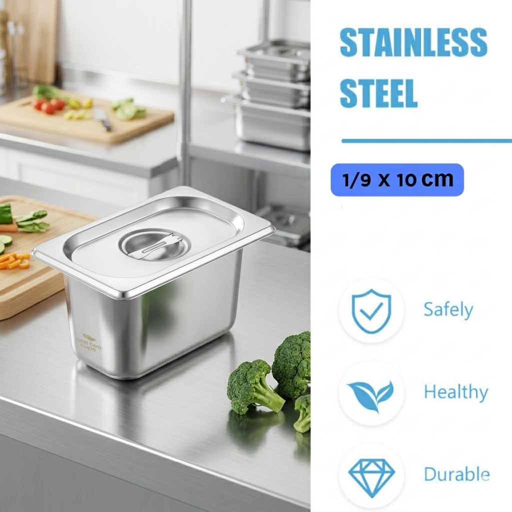 One Two Cups Food Container Stainless Steel Wadah Makanan Prasmanan 1/9x10cm - GN-201 Gambar produk One Two Cups Food Container Stainless Steel Wadah Makanan Prasmanan 1/9x10cm - GN-201 - Utama