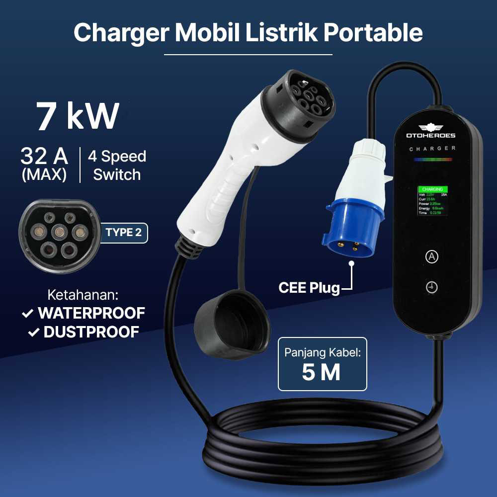 Gambar produk OTOHEROES Charger Mobil Listrik EV 1-Phase 32A 7kW CEE to Type2 Female - EVC01 - Utama