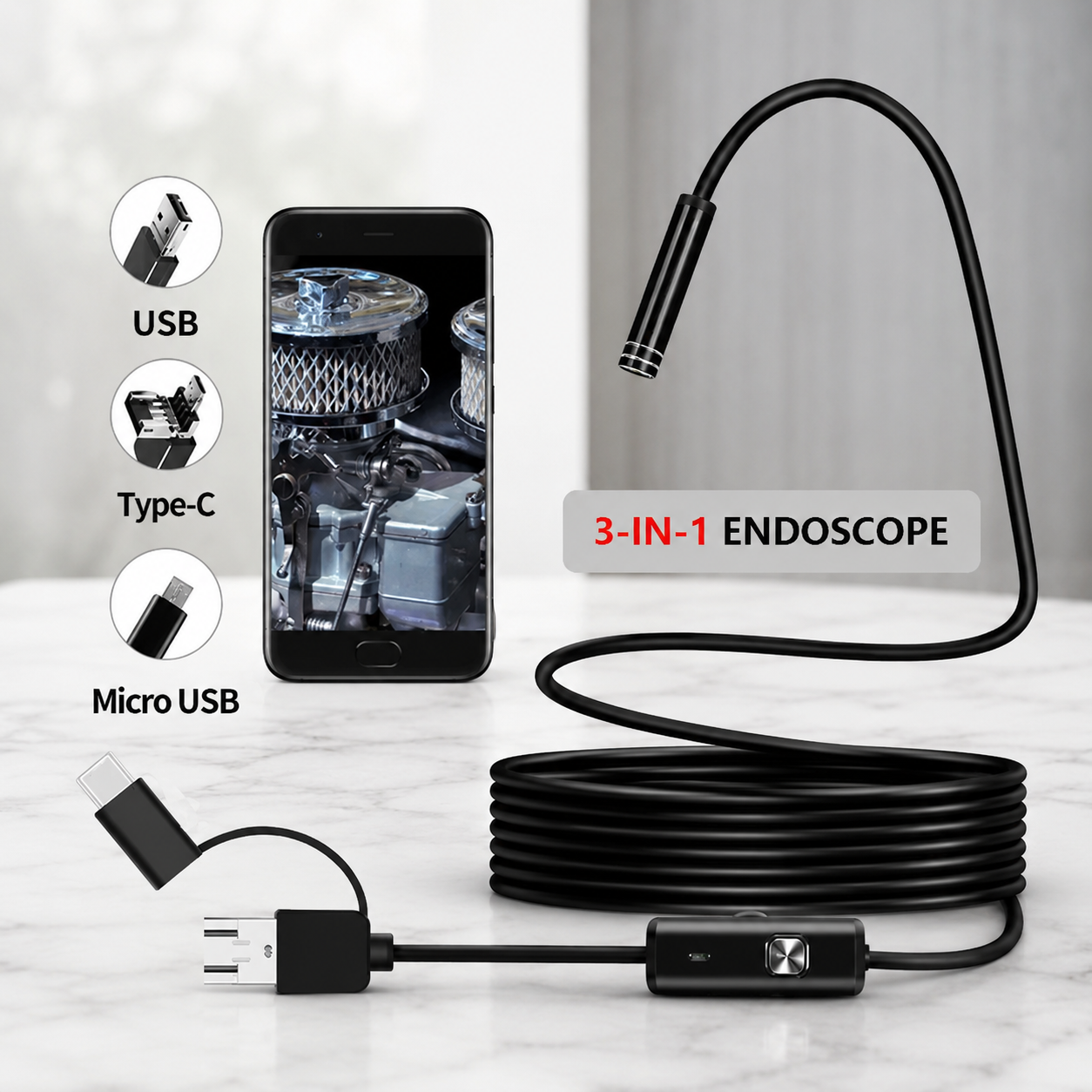 Anduroi Kamera Endoskop Industrial Borescope 3in1 1200P 2MP IP68 5M - AN100 Gambar produk Anduroi Kamera Endoskop Industrial Borescope 3in1 1200P 2MP IP68 5M - AN100 - Utama