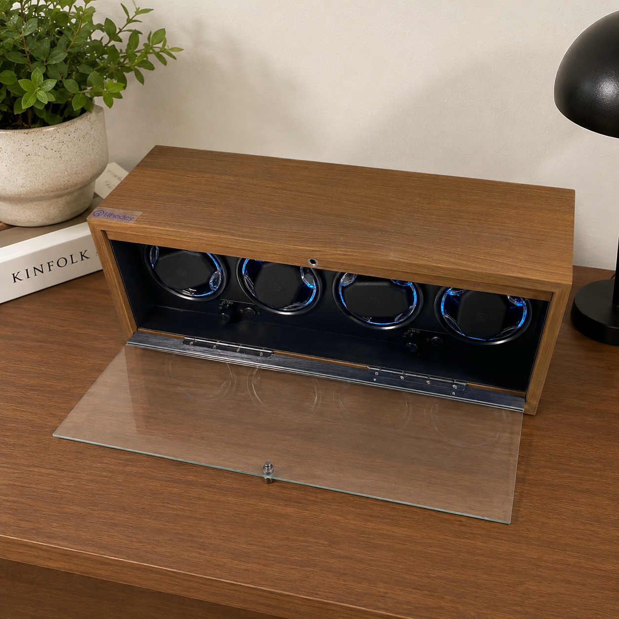 Rhodey Kotak Jam Tangan Putar Otomatis Watch Winder LED 4 Slot - SKW164-B Gambar produk Rhodey Kotak Jam Tangan Putar Otomatis Watch Winder LED 4 Slot - SKW164-B - 1