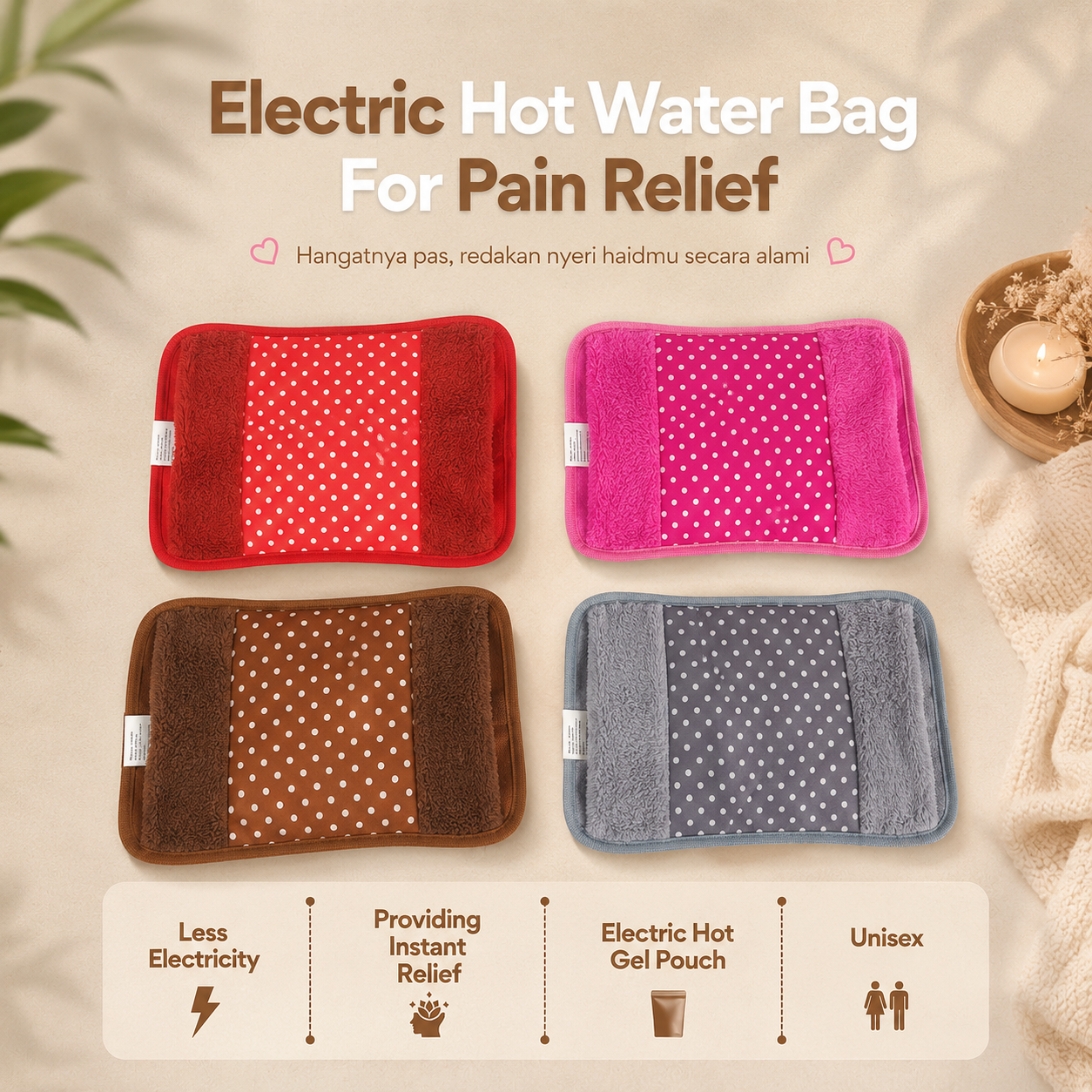 HEJ Bantal Penghangat Perut Haid Elektrik Kompres Hot Water Bag - HJ-2050 Gambar produk HEJ Bantal Penghangat Perut Haid Elektrik Kompres Hot Water Bag - HJ-2050 - 5