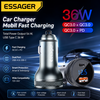ESSAGER Car Charger Mobil Fast Charging PD QC 3.0 Dual USB 3A 36W - ECCPQ-JG0G