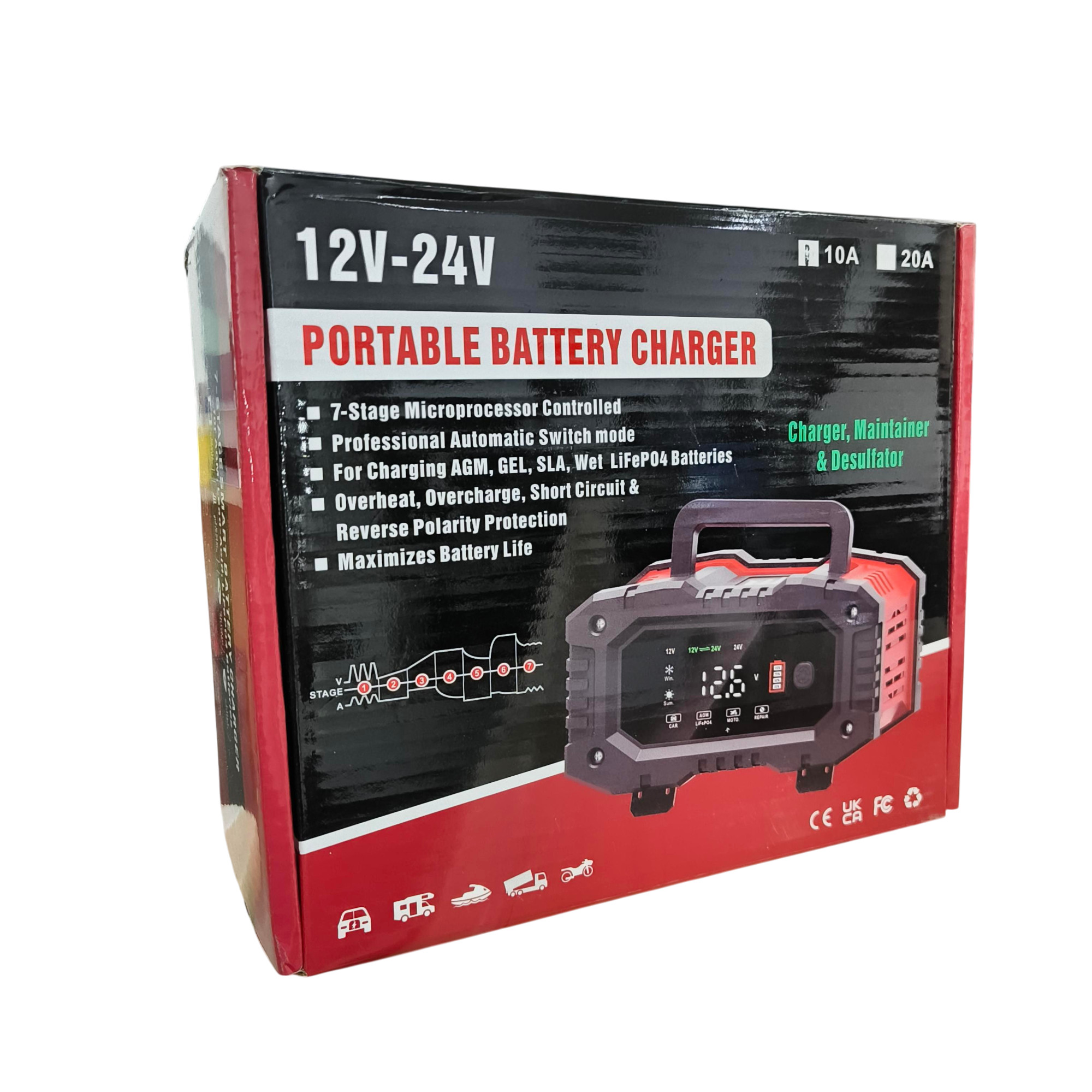 FOXSUR Charger Baterai Aki Mobil Motor Portable 10A 150W 12/24V - FPT-100 Gambar produk FOXSUR Charger Baterai Aki Mobil Motor Portable 10A 150W 12/24V - FPT-100 - Kemasan