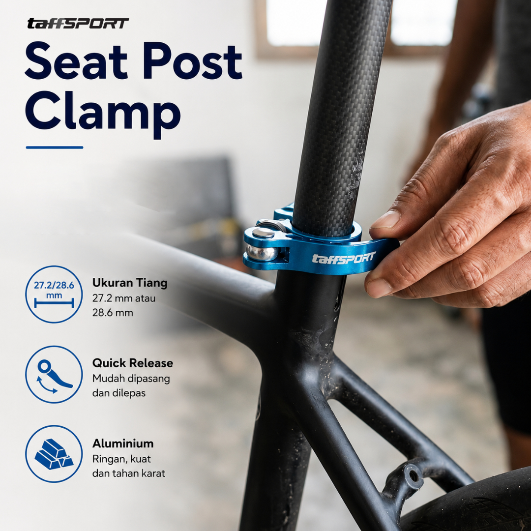 TaffSPORT Seat Post Clamp Sepeda Quick Release 31.8mm for 27.2/28.6mm - S2 Gambar produk TaffSPORT Seat Post Clamp Sepeda Quick Release 31.8mm for 27.2/28.6mm - S2 - Utama