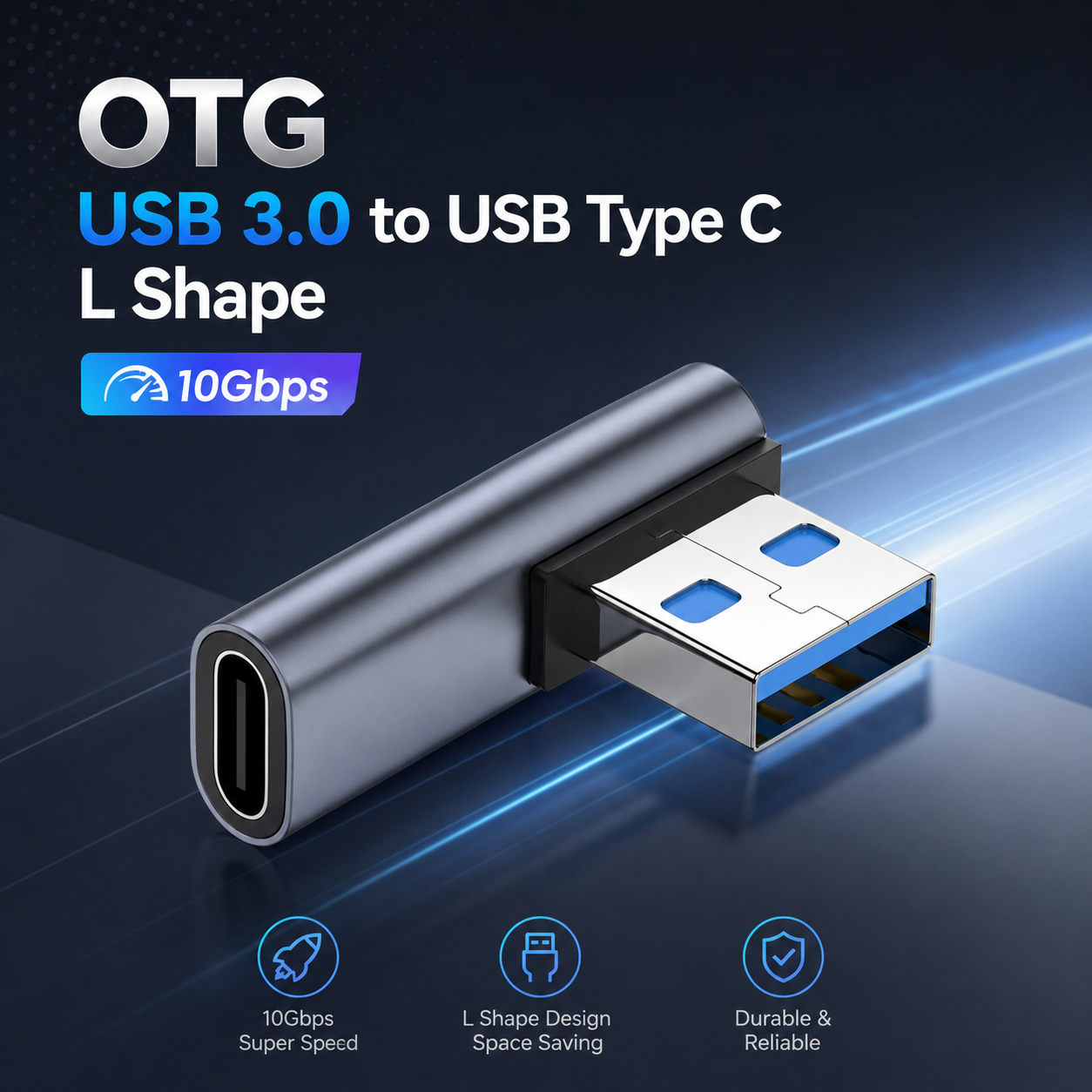 GETA OTG USB 3.0 to Type C L Shape 10 Gbps Adapter Converter - GETA-04 Gambar produk GETA OTG USB 3.0 to Type C L Shape 10 Gbps Adapter Converter - GETA-04 - Utama