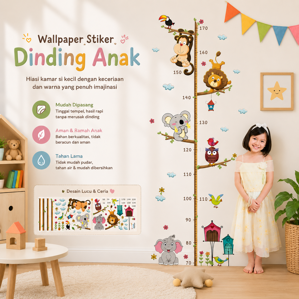 ZOOYOO Wallpaper Stiker Dinding Pengukur Tinggi Badan Anak Room Decor - HM0178 Gambar produk ZOOYOO Wallpaper Stiker Dinding Pengukur Tinggi Badan Anak Room Decor - HM0178 - Utama
