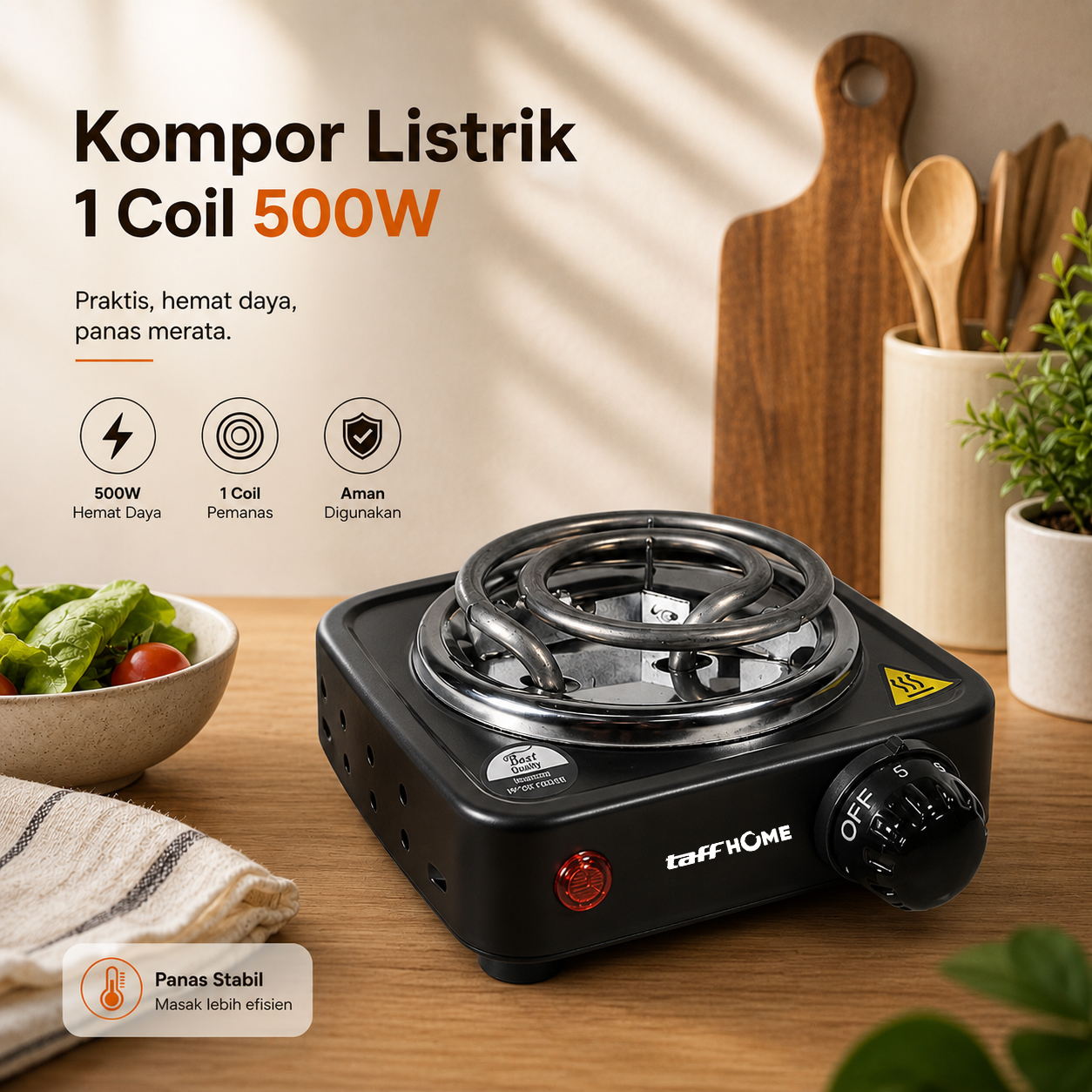 TaffHOME Kompor Listrik 1 Tungku Mini Portable Coil Hot Plate 500W - WY-03B Gambar produk TaffHOME Kompor Listrik 1 Tungku Mini Portable Coil Hot Plate 500W - WY-03B - Utama