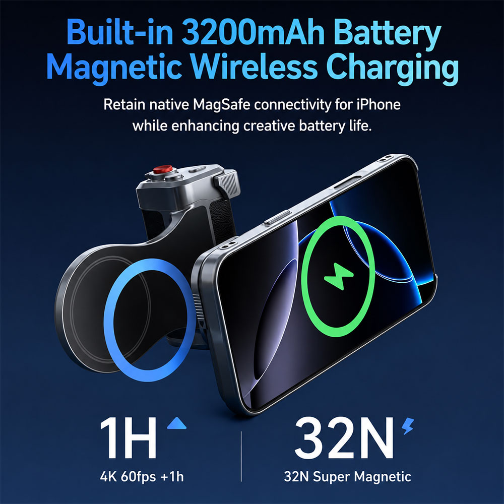 TELESIN Master Grip MagSafe for iPhone 17 Pro with Phone Case - P5-MCS-22-TIP Gambar produk TELESIN Master Grip MagSafe for iPhone 17 Pro with Phone Case - P5-MCS-22-TIP - 6