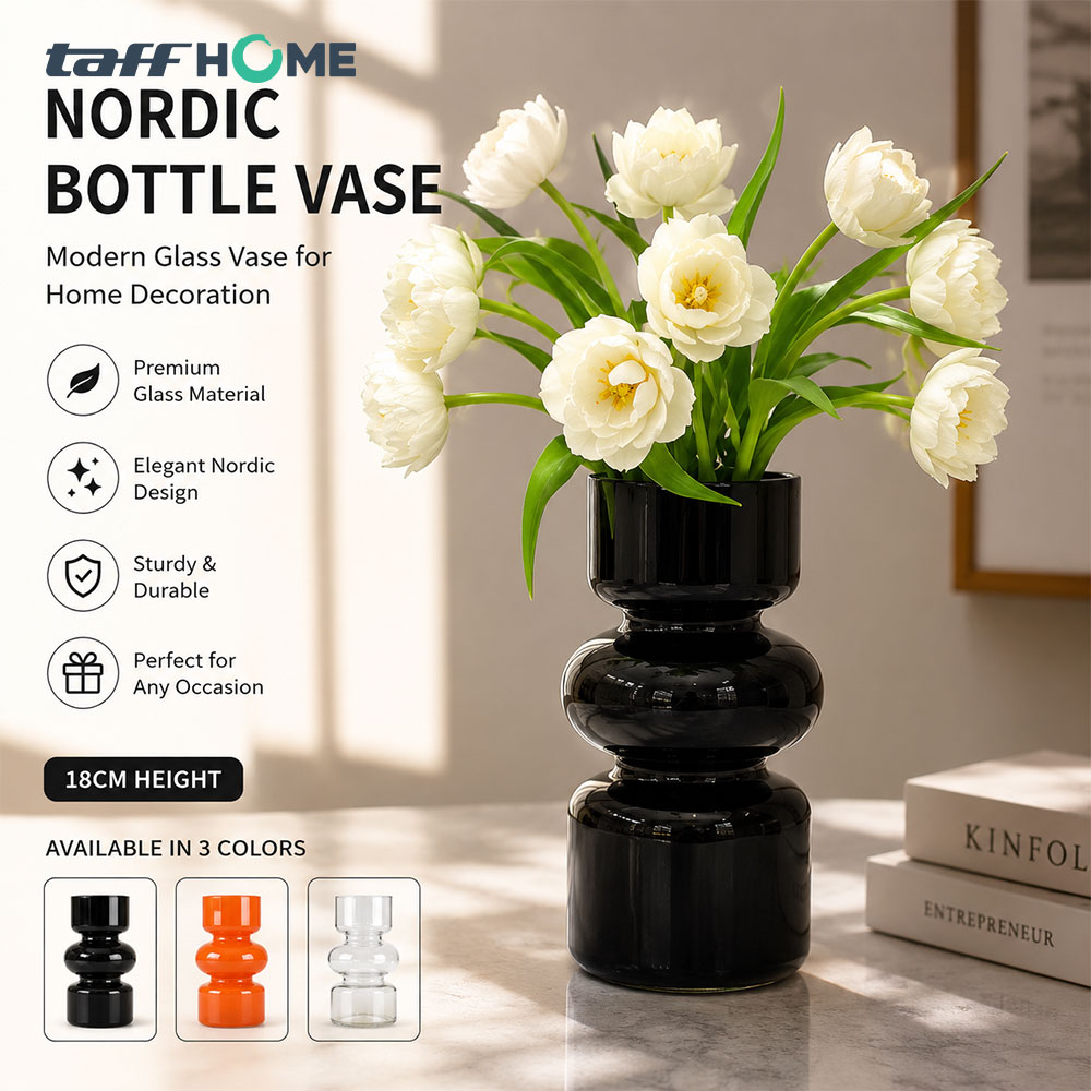 TaffHOME Vas Bunga Kaca Nordic Bottle Vase Flower Pot Home Decor 18cm - AM-18 Gambar produk TaffHOME Vas Bunga Kaca Nordic Bottle Vase Flower Pot Home Decor 18cm - AM-18 - Utama