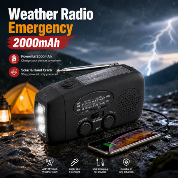 Wutr Weather Radio Tenaga Surya Emergency Waterproof Portable 2000mAh - HY-088WB