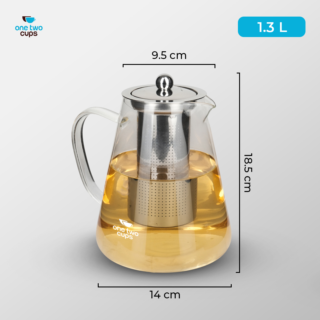 One Two Cups Teko Teh Kaca Borosilikat Saringan Tahan Panas Teapot 1.3L - TP-760 Gambar produk One Two Cups Teko Teh Kaca Borosilikat Saringan Tahan Panas Teapot 1.3L - TP-760 - 8