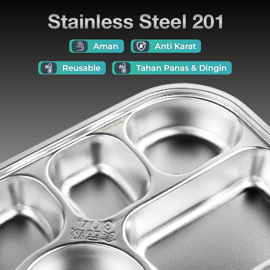 TaffHOME Piring Makan Fast Food Tray Container Stainless Steel 5 Grid - Jn72 Gambar produk TaffHOME Piring Makan Fast Food Tray Container Stainless Steel 5 Grid - Jn72 - 2
