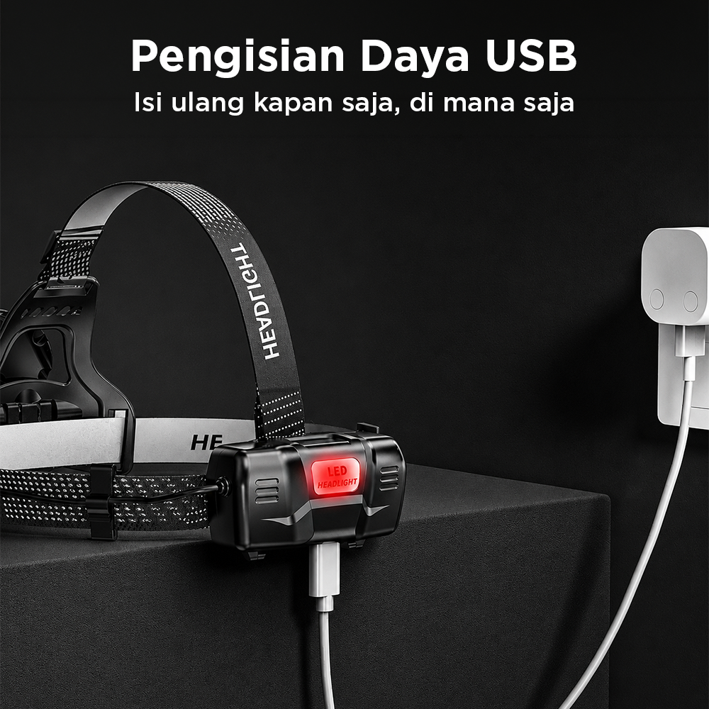 XIWANG Senter Kepala Headlamp LED XHP50 Rechargeable IPX4 20W - HP35 Gambar produk XIWANG Senter Kepala Headlamp LED XHP50 Rechargeable IPX4 20W - HP35 - 6