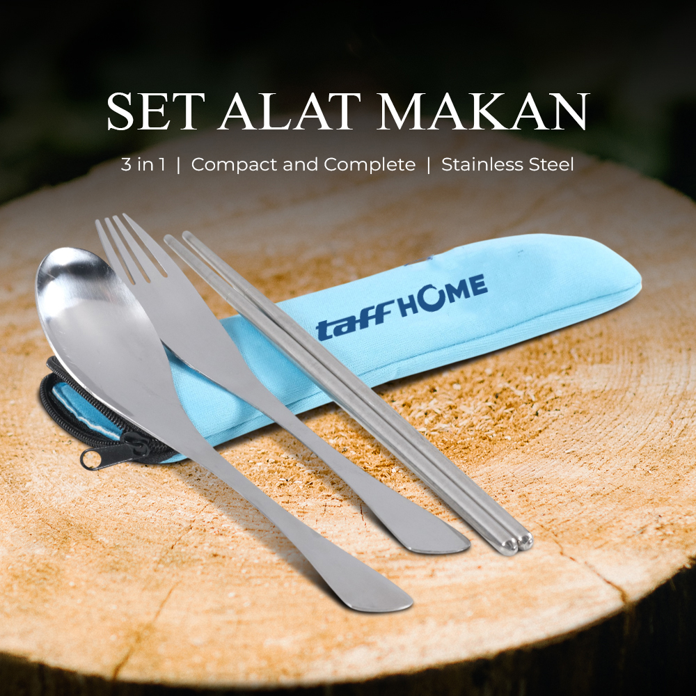 TaffHOME Set Alat Makan Sendok Garpu Sumpit Cutlery with Pouch - CJ0091 Gambar produk TaffHOME Set Alat Makan Sendok Garpu Sumpit Cutlery with Pouch - CJ0091 - Utama