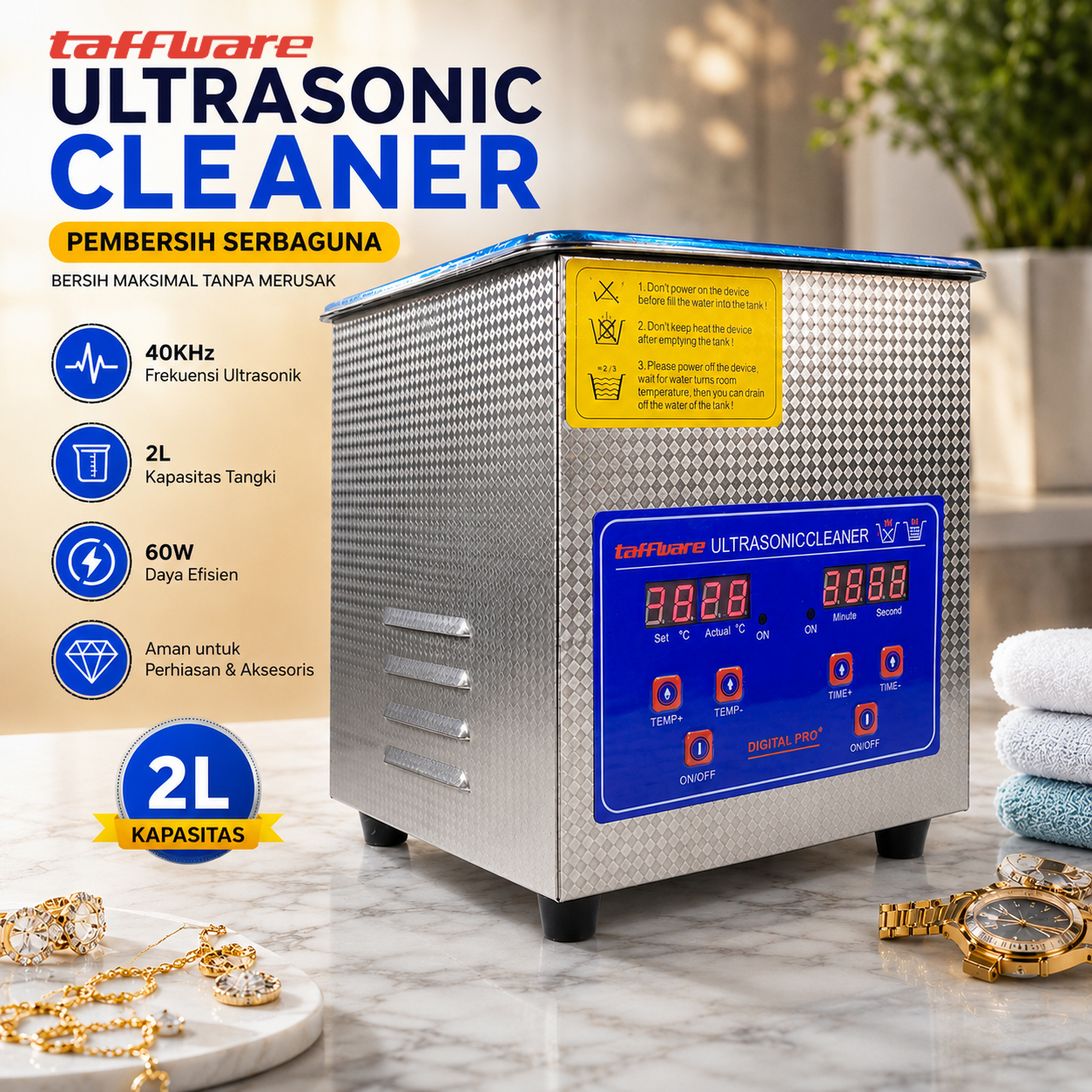 Taffware Mesin Pembersih Perhiasan Ultrasonic Cleaner 2L 60W - KZ-D2 Gambar produk Taffware Mesin Pembersih Perhiasan Ultrasonic Cleaner 2L 60W - KZ-D2 - Utama