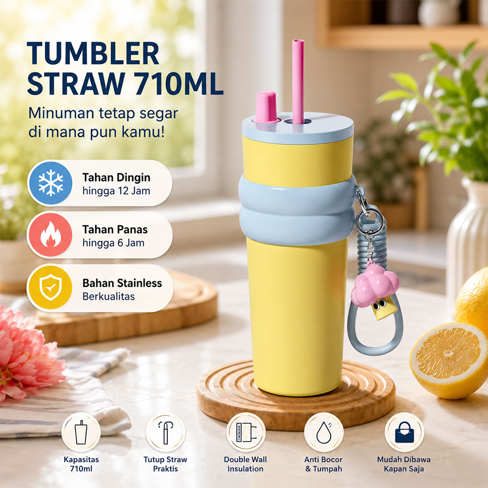 One Two Cups Botol Minum Tumbler Air Panas Dingin with Straw 710ml - YS-9000 Gambar produk One Two Cups Botol Minum Tumbler Air Panas Dingin with Straw 710ml - YS-9000 - Utama