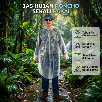 Jas Hujan Poncho Plastik PE Sekali Pakai Waterproof Universal - FY-10
