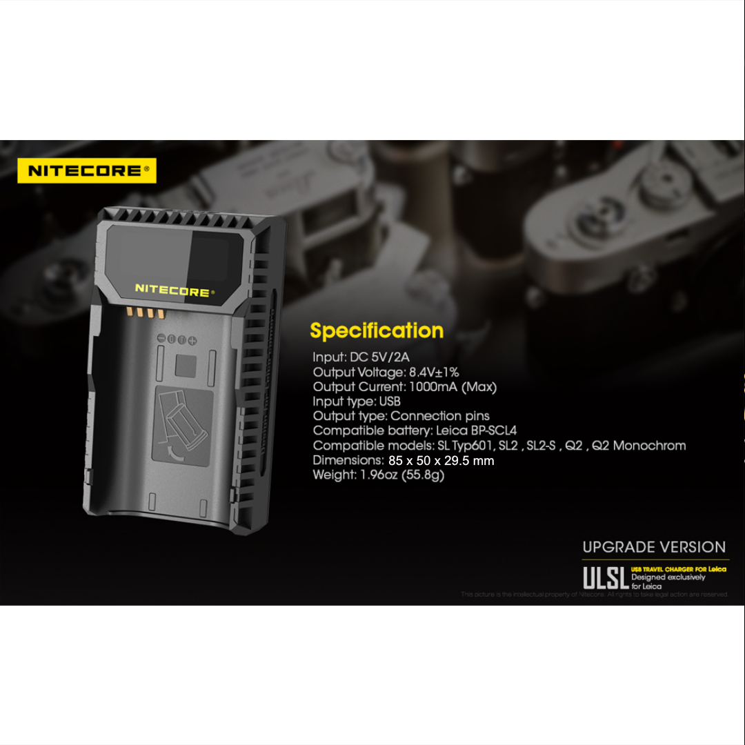 Gambar produk NITECORE Charger Baterai 2 Slot Leica BP-SCL4 QC Digital Display - ULSL - 7