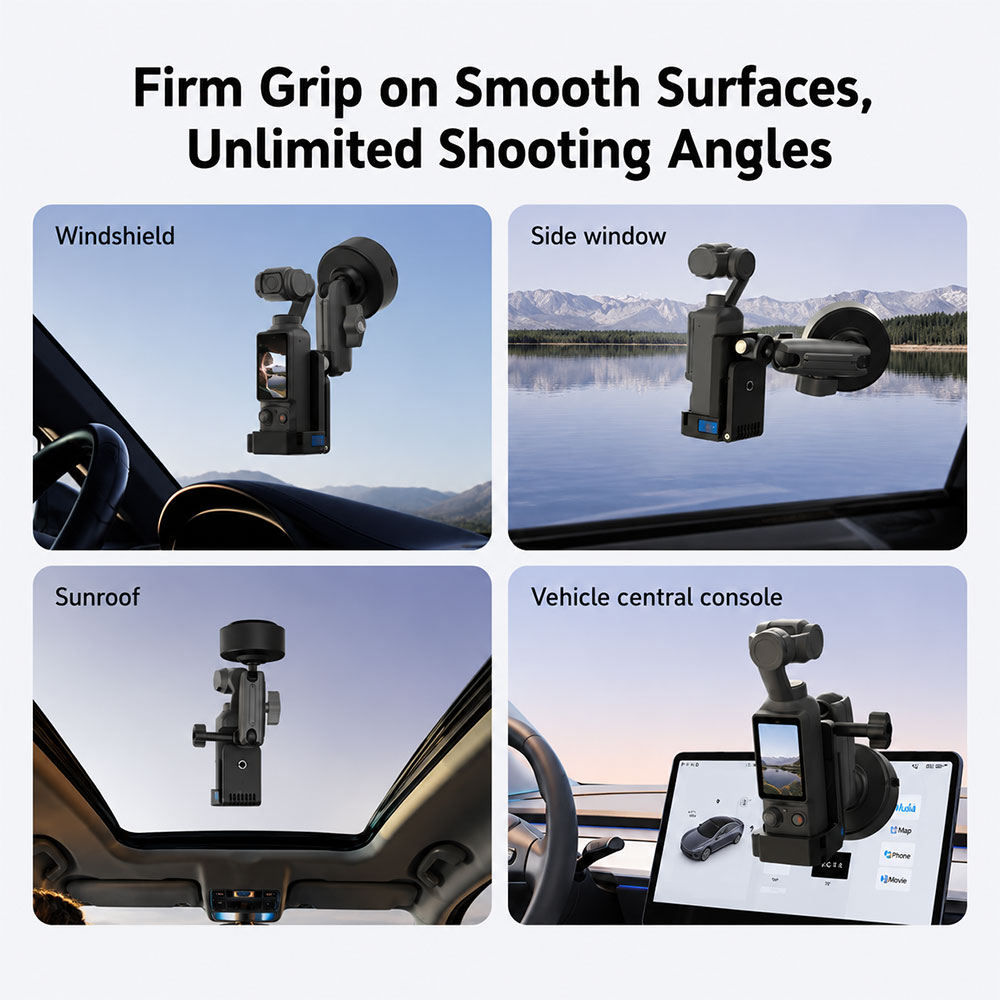 TELESIN Electric Suction Cup Mount For DJI Osmo Pocket 3 Dual Ball - S3-SUS-07 Gambar produk TELESIN Electric Suction Cup Mount For DJI Osmo Pocket 3 Dual Ball - S3-SUS-07 - 6