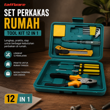 Gambar produk Taffware Tool Kit Set Perkakas Rumah Obeng Tang Cutter Kunci L 12in1 - KS-011
