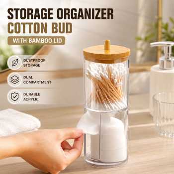 Dozzlor Storage Organizer Cotton Bud with Bamboo Lid - DO01