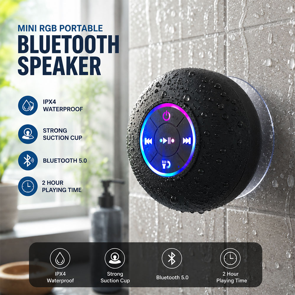 MONK Speaker Bluetooth Mini LED RGB Portable Waterproof Suction Cup - S-150 Gambar produk MONK Speaker Bluetooth Mini LED RGB Portable Waterproof Suction Cup - S-150 - Utama