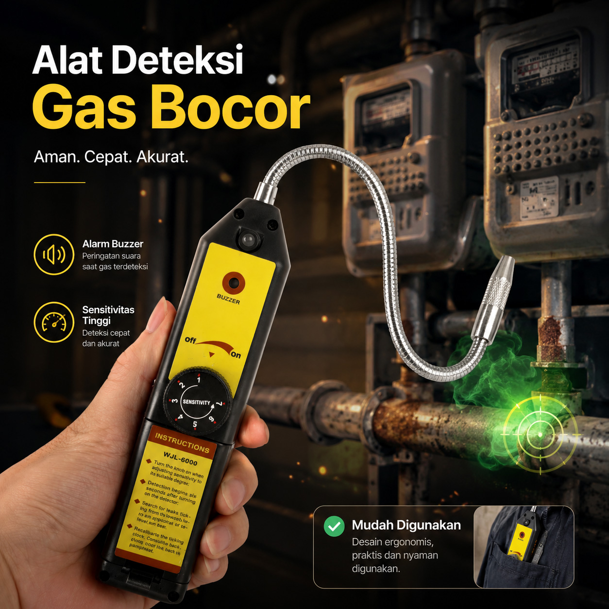 Gambar produk AINZIN Alat Deteksi Gas Bocor Halogen Freon Leak Detector Adjustable - WJL-6000 - Utama