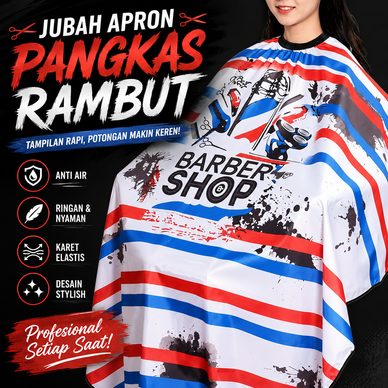 Biutte.co Jubah Apron Potong Rambut Kip Cape Salon Barbershop Anti Air Stripe - WB14 Gambar produk Biutte.co Jubah Apron Potong Rambut Kip Cape Salon Barbershop Anti Air Stripe - WB14 - Utama