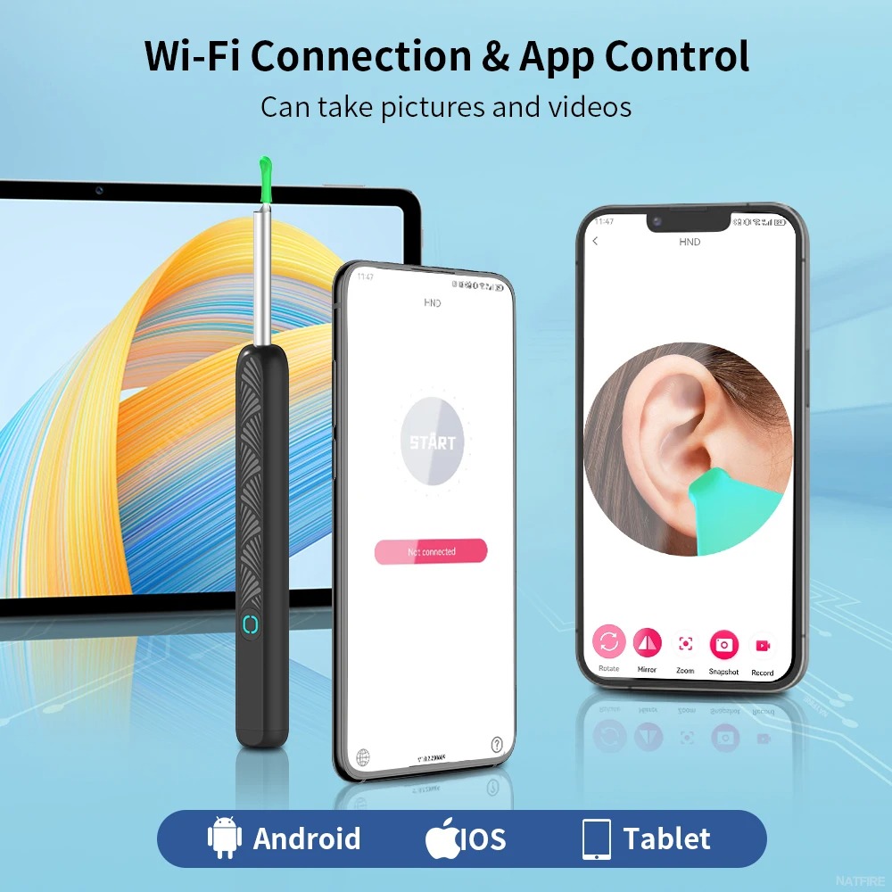 NATFIRE Kamera Pembersih Telinga Korek Kuping Otoskop Endoscope 3MP - NE3-E Gambar produk NATFIRE Kamera Pembersih Telinga Korek Kuping Otoskop Endoscope 3MP - NE3-E - 2