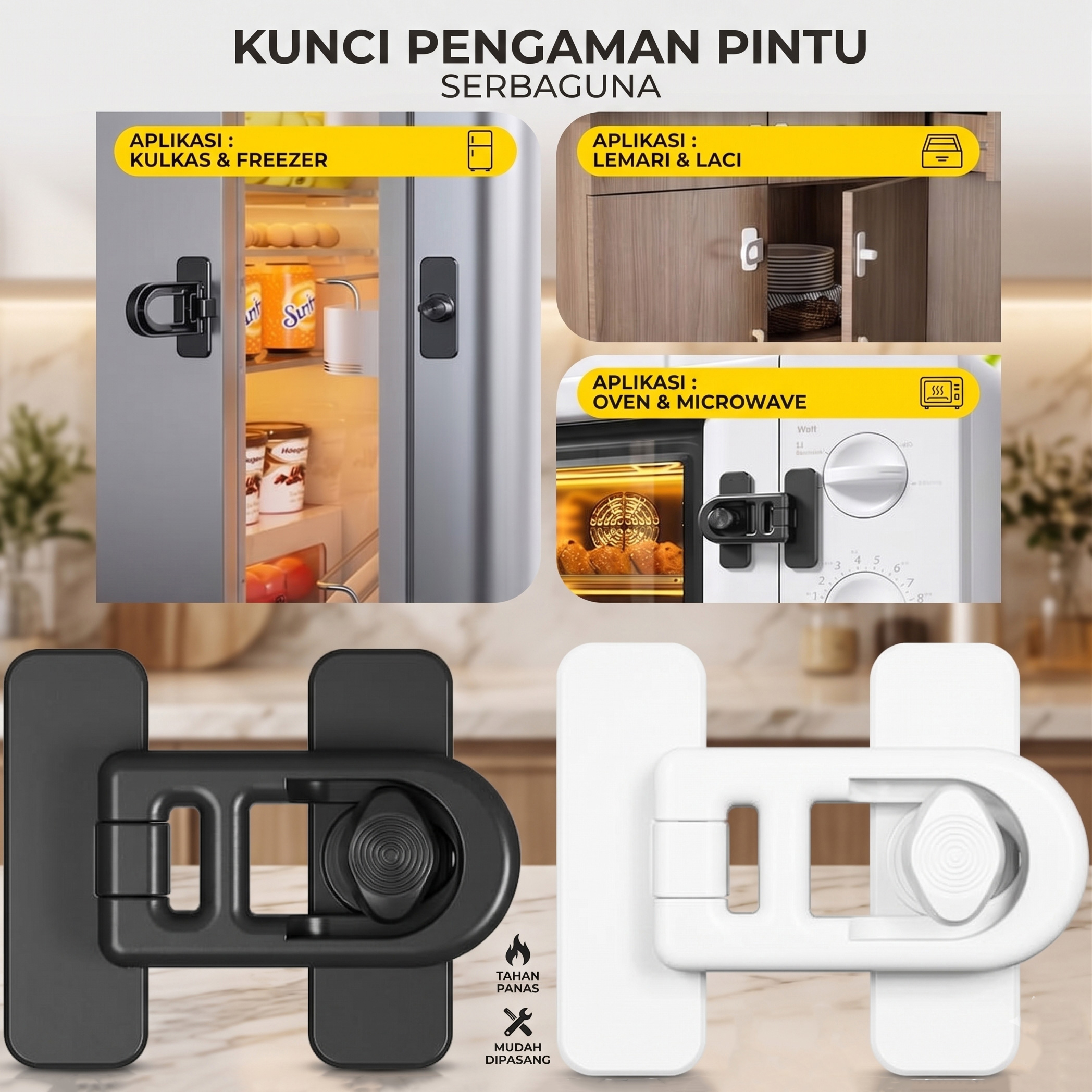 TaffGUARD Kunci Pengaman Pintu Kulkas Oven Microwave Child Safety Lock - V80 Gambar produk TaffGUARD Kunci Pengaman Pintu Kulkas Oven Microwave Child Safety Lock - V80 - Utama