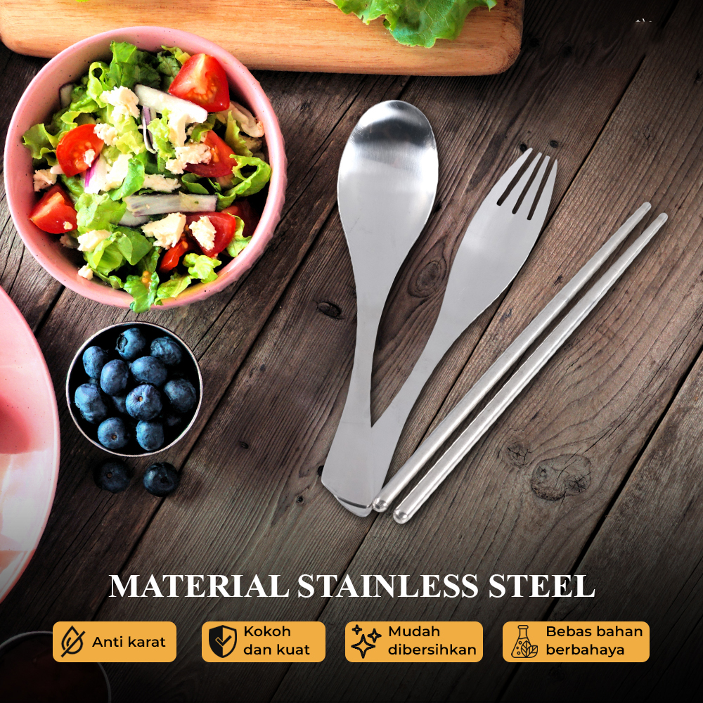 TaffHOME Set Alat Makan Sendok Garpu Sumpit Cutlery with Pouch - CJ0091 Gambar produk TaffHOME Set Alat Makan Sendok Garpu Sumpit Cutlery with Pouch - CJ0091 - 5
