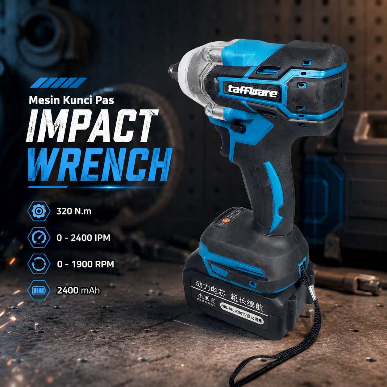 Gambar produk Taffware Kunci Pas Mesin Pembuka Baut Cordless Impact Wrench Brushless - KW426 - Utama
