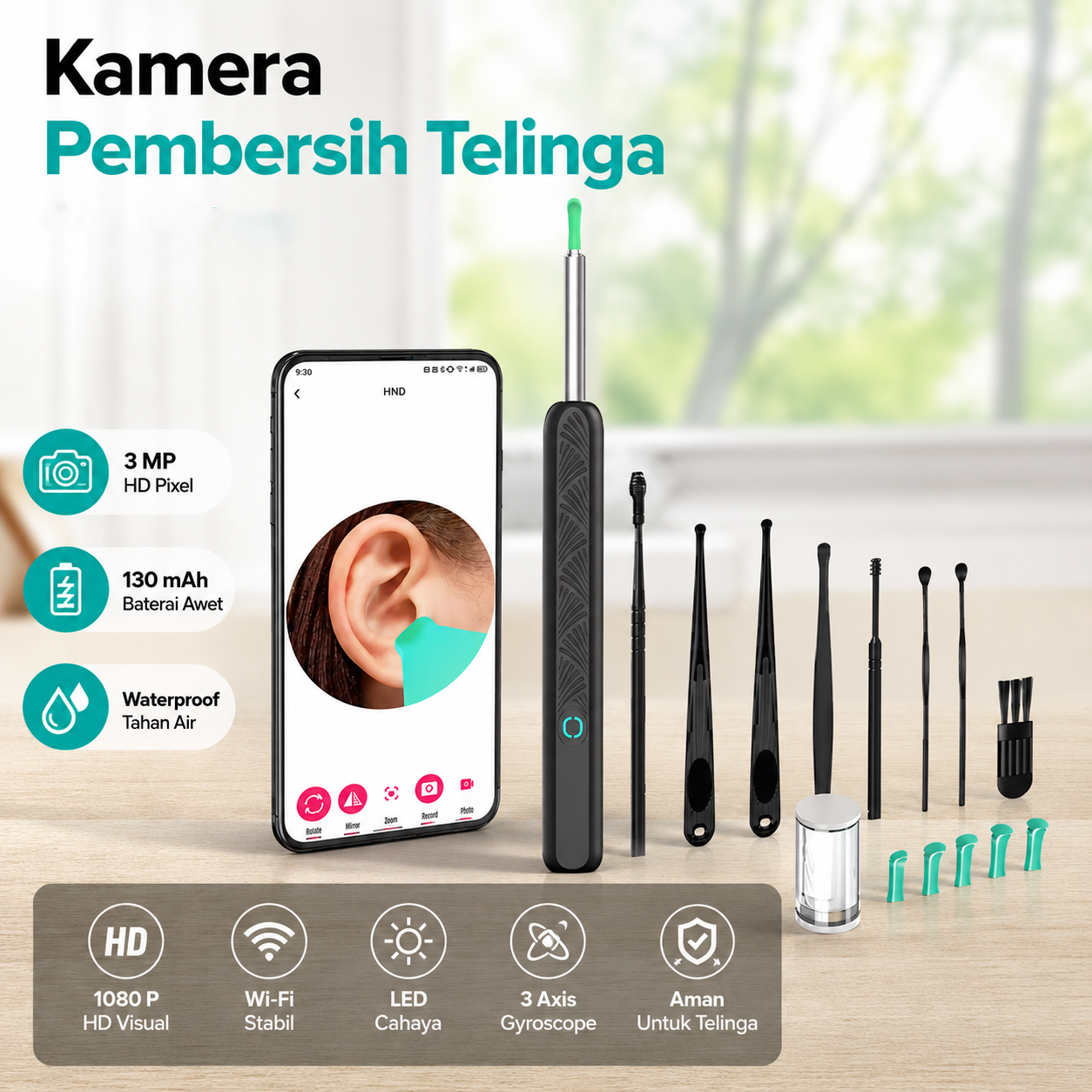NATFIRE Kamera Pembersih Telinga Korek Kuping Otoskop Endoscope 3MP - NE3-E Gambar produk NATFIRE Kamera Pembersih Telinga Korek Kuping Otoskop Endoscope 3MP - NE3-E - Utama