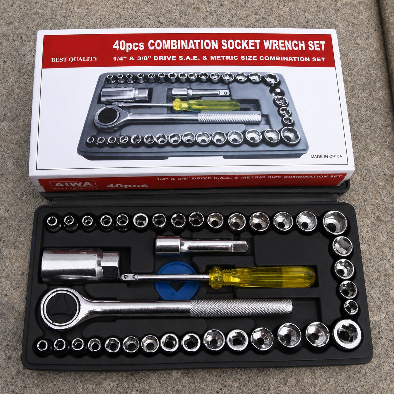 Aiwa Kunci Pas Combination Socket Wrench Set 1/4 Ratchet 40 PCS - DB2020 Gambar produk Aiwa Kunci Pas Combination Socket Wrench Set 1/4 Ratchet 40 PCS - DB2020 - 7