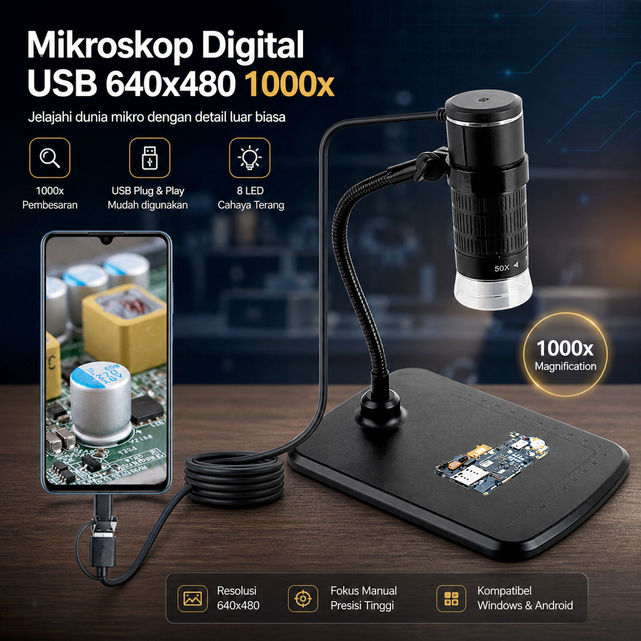 KKMOON Mikroskop Digital USB Android HD 1000x Magnification - AN104 Gambar produk KKMOON Mikroskop Digital USB Android HD 1000x Magnification - AN104 - Utama
