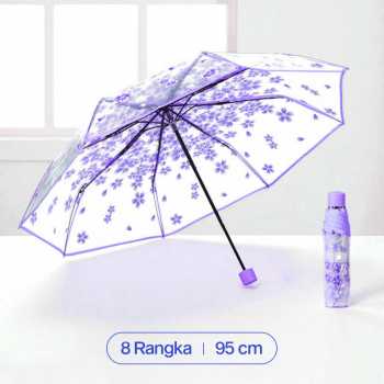 Yeselo Payung Lipat Manual Transparan Motif Cherry Blossom 8 Bone 95cm - E023
