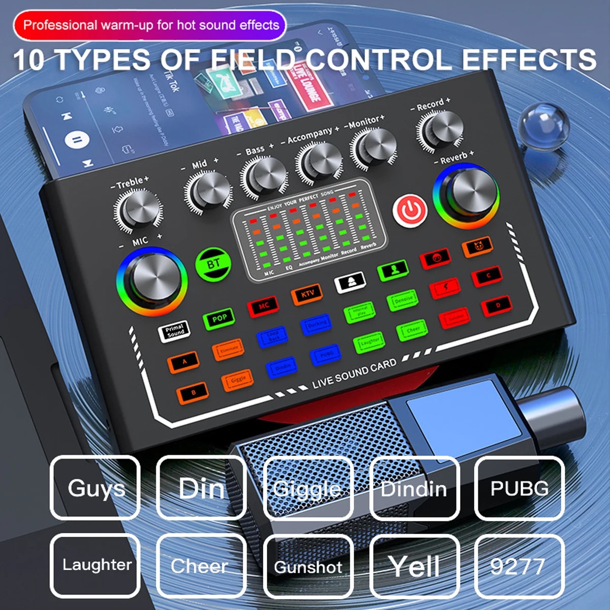 FarSoo Sound Card Mixer Bluetooth Noise Reduction External Live Mic - F009 Gambar produk FarSoo Sound Card Mixer Bluetooth Noise Reduction External Live Mic - F009 - 1