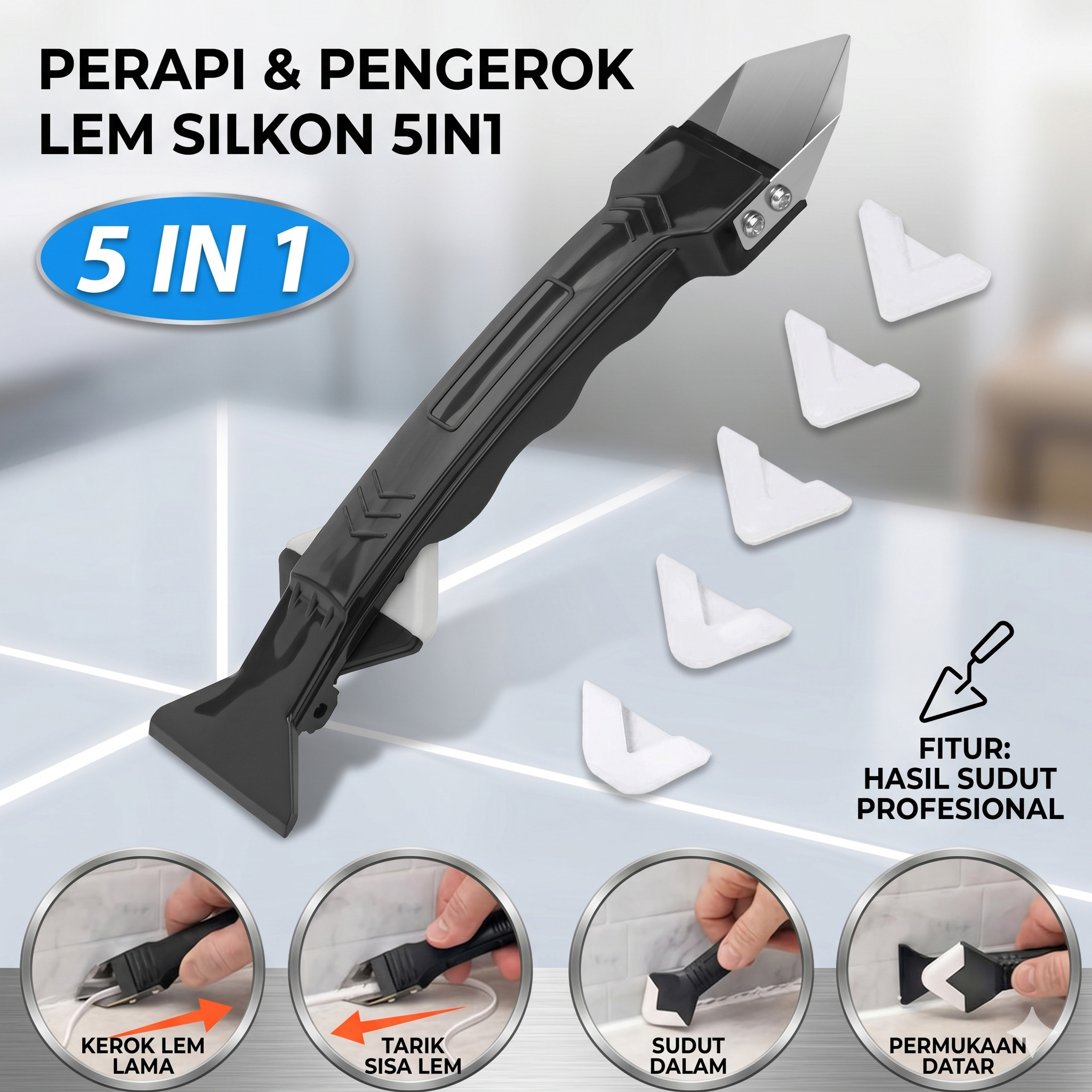 E-TOOLS Perapi Lem Silikon Sealant Spreader Spatula Scraper 5in1 - WL106 Gambar produk E-TOOLS Perapi Lem Silikon Sealant Spreader Spatula Scraper 5in1 - WL106 - Utama