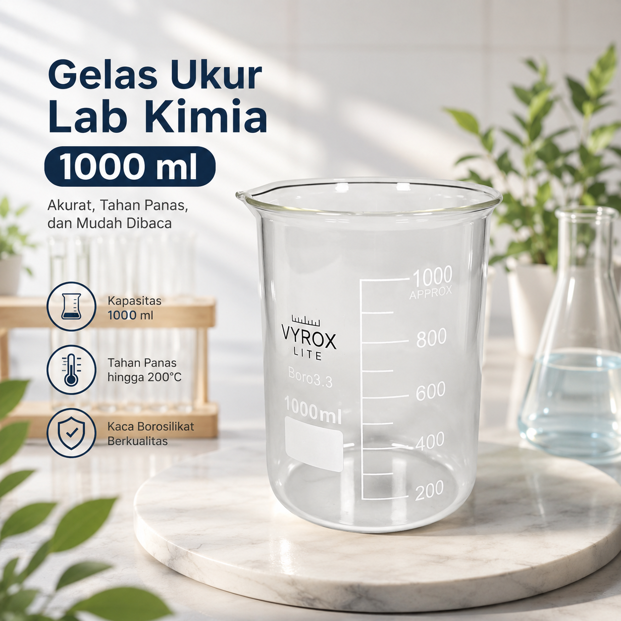VYROX Gelas Ukur Lab Kimia Multifungsi Borosilicate Glass 1000ml - BG17 Gambar produk VYROX Gelas Ukur Lab Kimia Multifungsi Borosilicate Glass 1000ml - BG17 - Utama